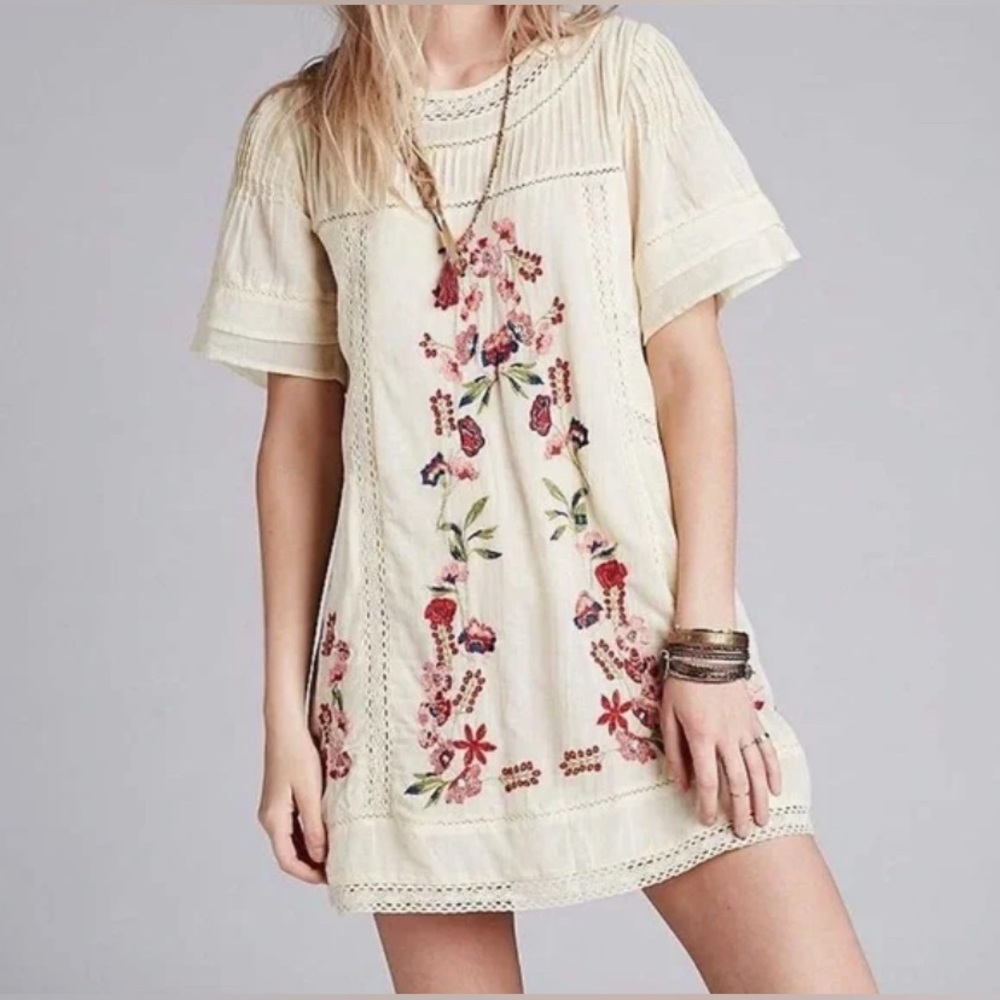 NWOT Free People Perfectly Victorian mini dress embroidery boho romantic size SM